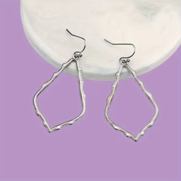 Silver Textured Irregular Teardrop Dangle Earrings Drop Pendant Hollow Charm New - Picture 4 of 5